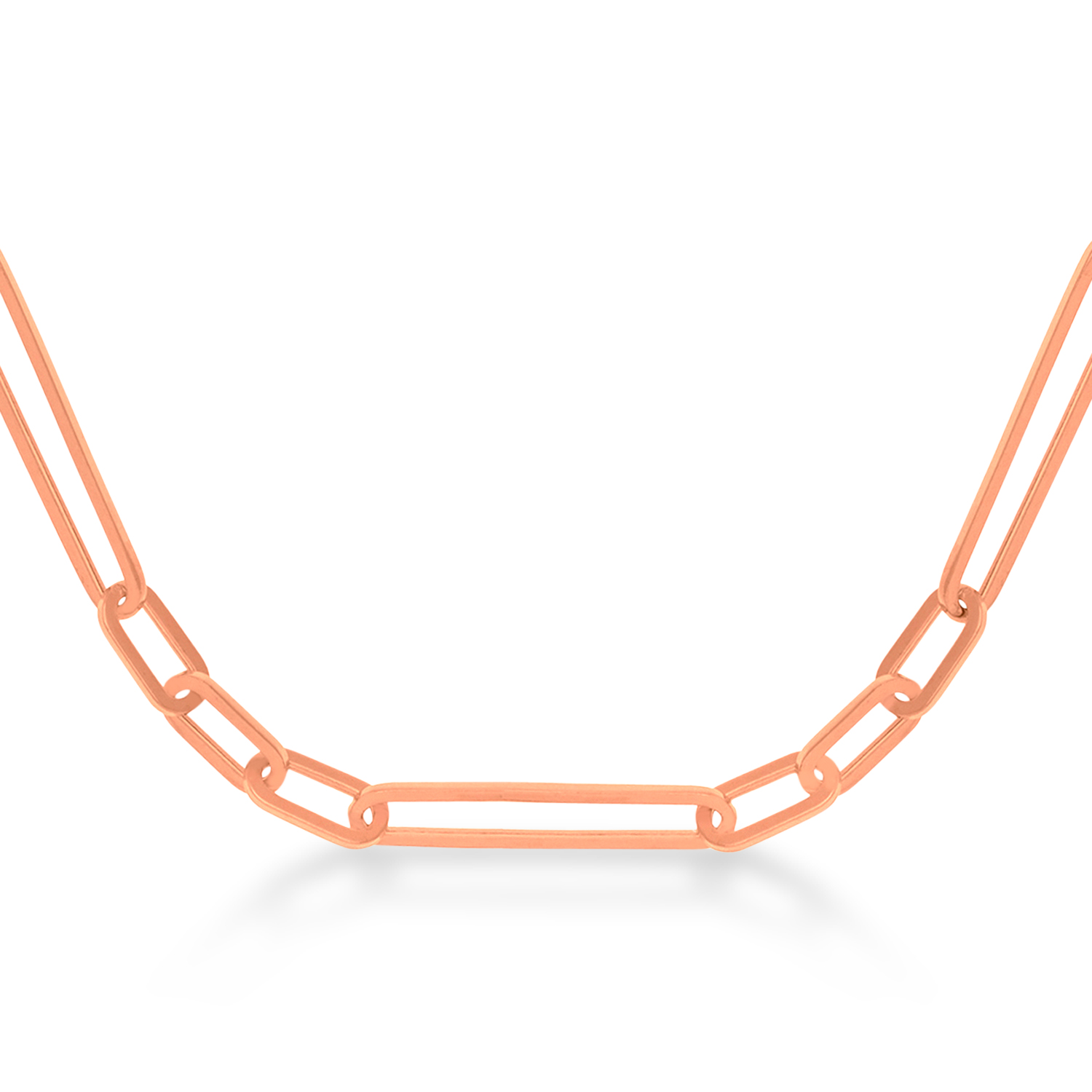 Hollow Paperclip Link Chain Necklace 14k Rose Gold