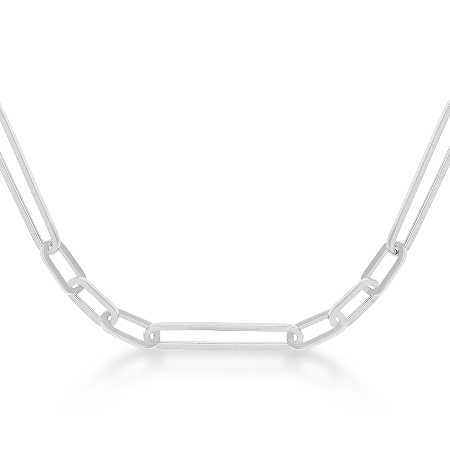 Hollow Paperclip Link Chain Necklace 14k White Gold