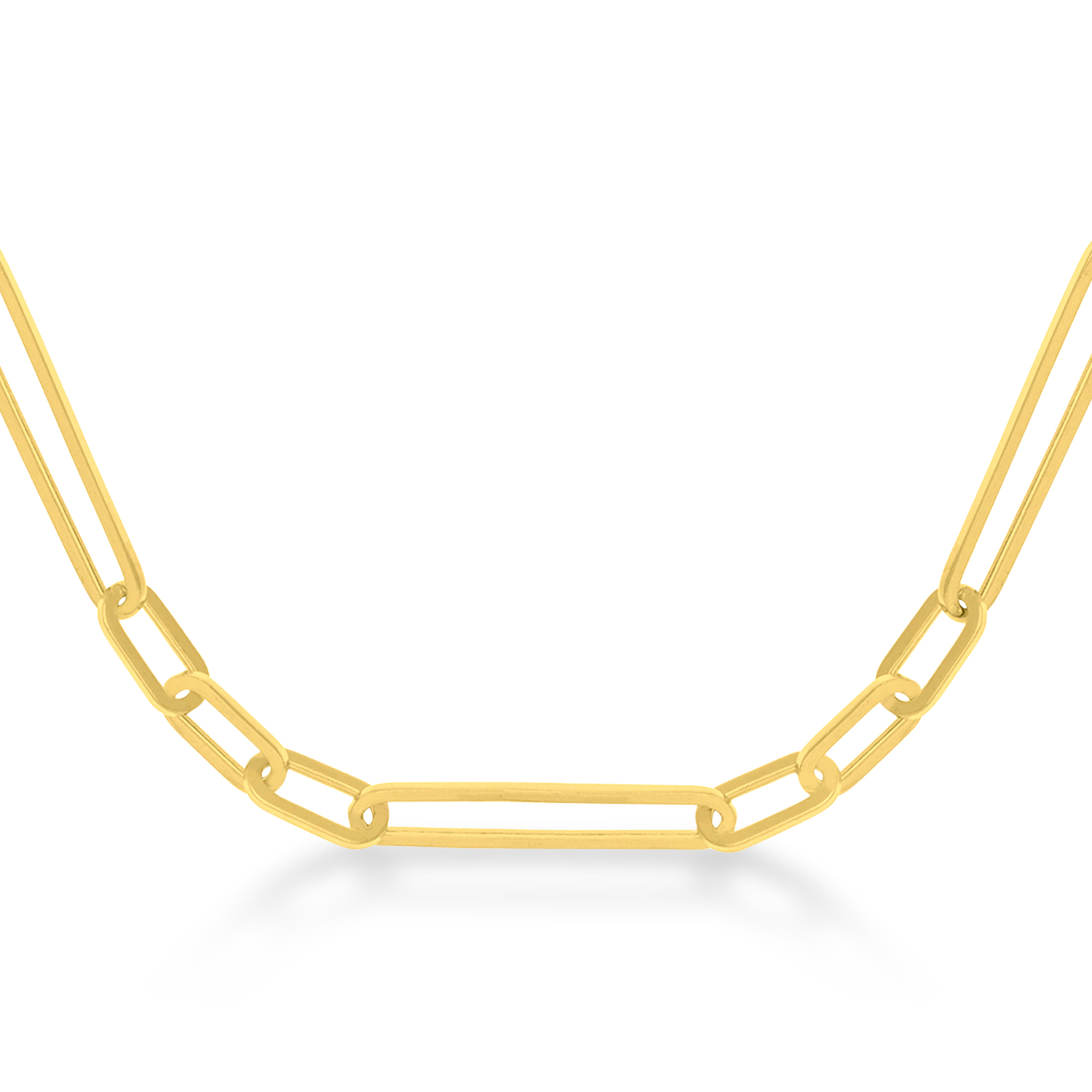 Hollow Paperclip Link Chain Necklace 14k Yellow Gold