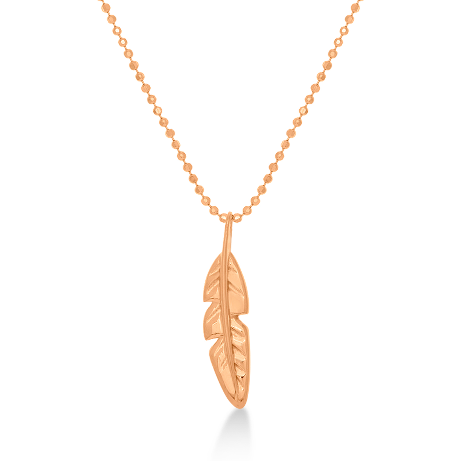Feather Charm Pendant Necklace 14k Rose Gold