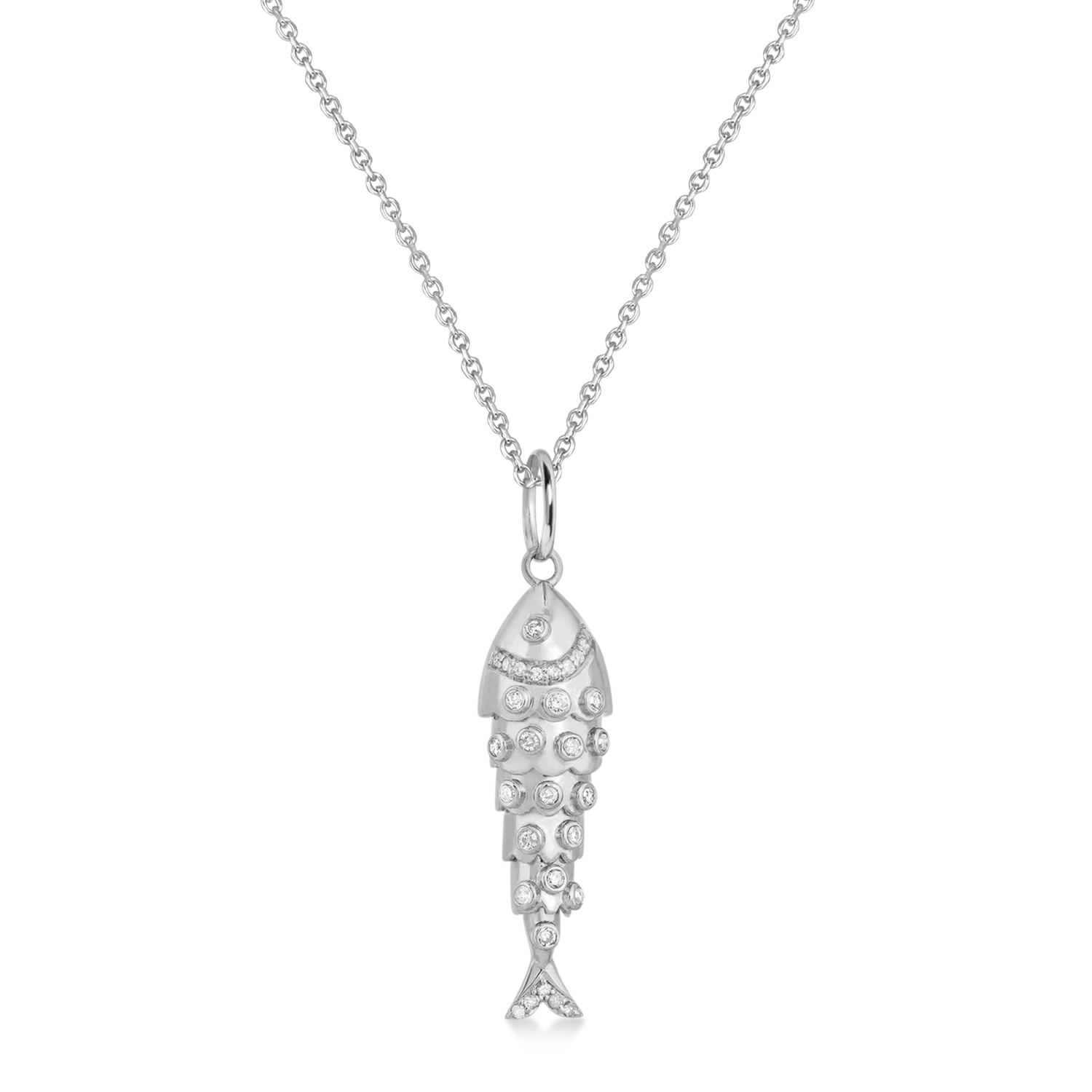 Diamond Fish Charm Pendant Necklace 14K White Gold (0.38ct)