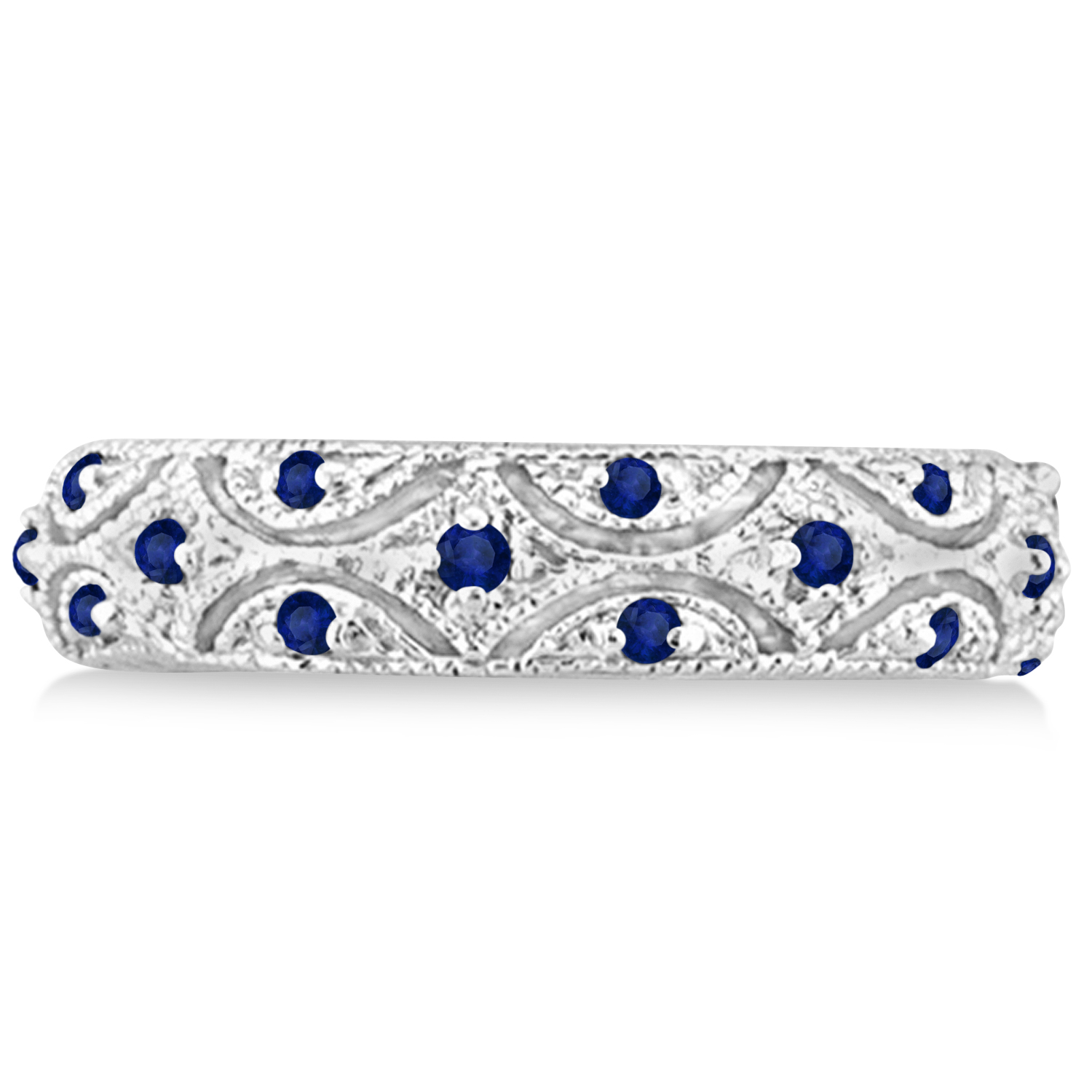 Blue Sapphire Milgrain Vintage Eternity Band 14k White Gold (0.38ct)