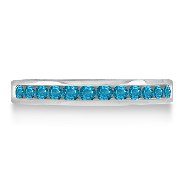 Blue Topaz Channel-Set Semi-Eternity Ring Band 14k White Gold (0.40ct)