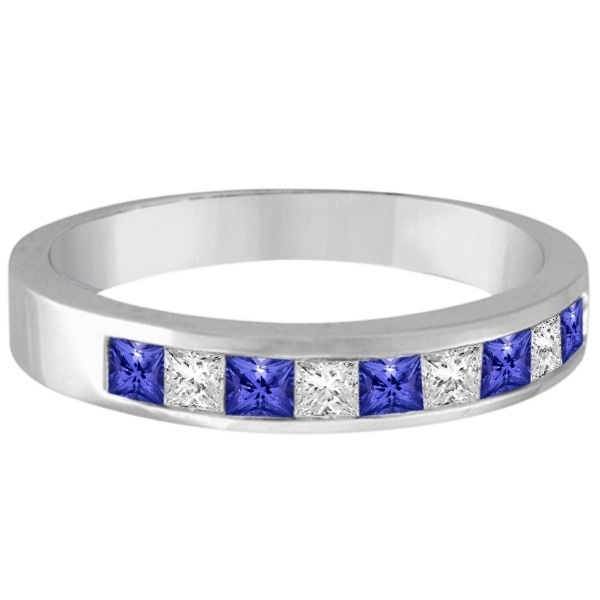Princess-Cut Tanzanite & White Diamond Ring 14k White Gold (0.75ct)