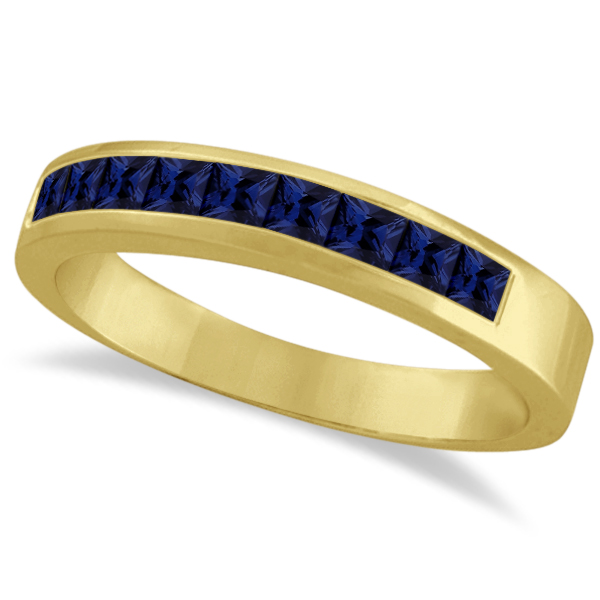 Princess-Cut Channel-Set Blue Sapphire Ring Band 14k Yellow Gold (1.00ct)