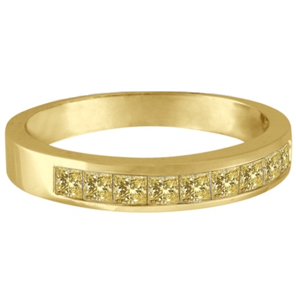 Princess-Cut Channel-Set Yellow Canary Diamond Ring Band 14k Y. Gold