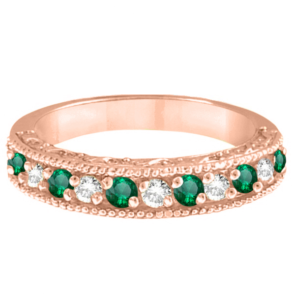 Emerald & Diamond Ring Anniversary Band 14k Rose Gold (0.30ct)