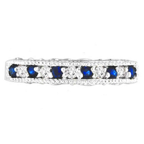 Blue Sapphire & Diamond Ring Anniversary Band 14k White Gold (0.30ct)