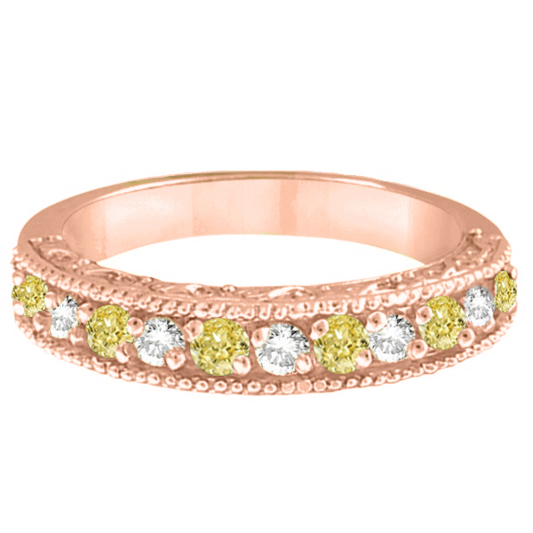 Fancy Yellow Canary & White Diamond Ring Anniversary Band 14k Rose Gold (0.30ct)