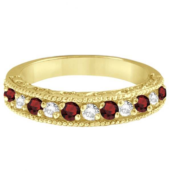 Garnet & Diamond Ring Anniversary Band 14k Yellow Gold (0.30ct)