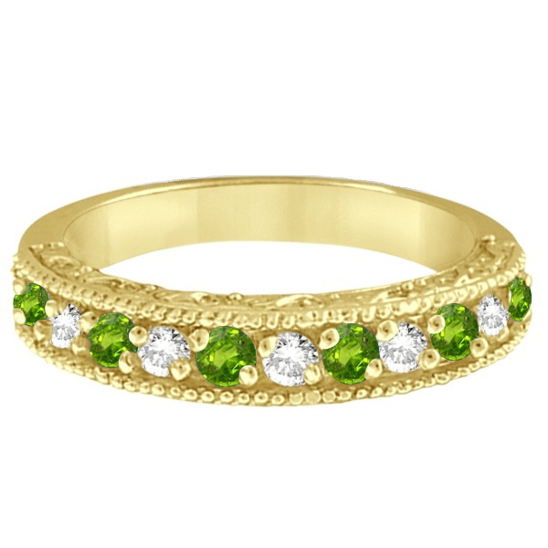 Peridot & Diamond Ring Anniversary Band 14k Yellow Gold (0.30ct)