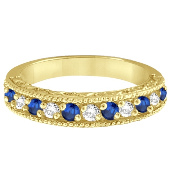 Blue Sapphire & Diamond Ring Anniversary Band 14k Yellow Gold (0.30ct)