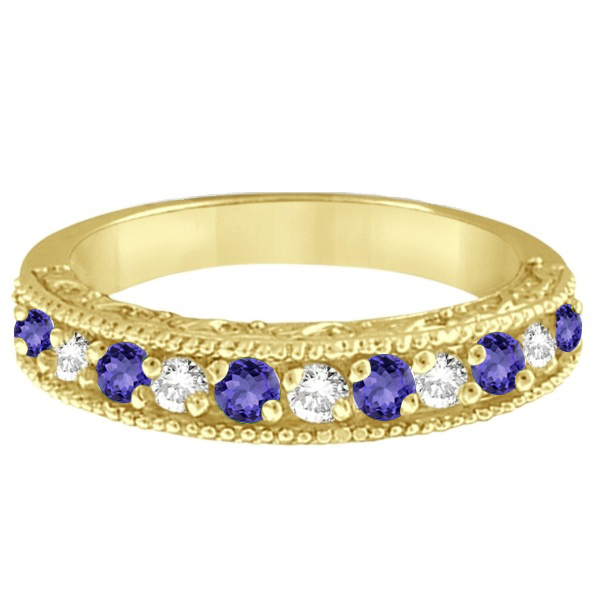 Tanzanite & Diamond Ring Anniversary Band 14k Yellow Gold (0.30ct)