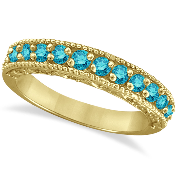 Blue Diamond Wedding Band in 14k Yellow Gold (0.45 ctw)