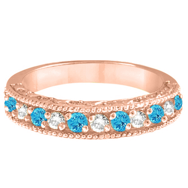 Blue Topaz & Diamond Band Filigree Ring Design 14k Rose Gold (0.60ct)