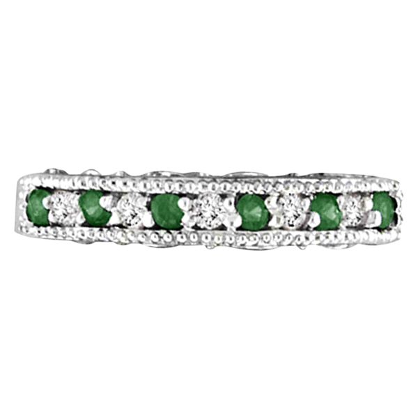 Designer Diamond and Emerald Ring Band in 14k White Gold (0.59 ct)