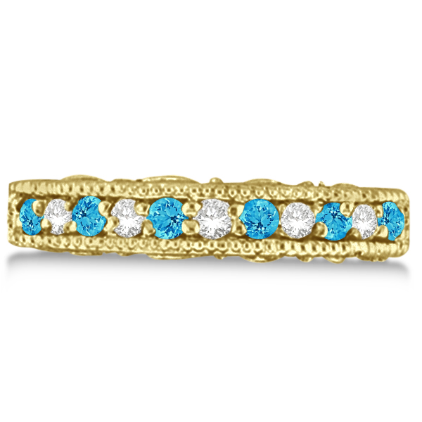 Blue Topaz & Diamond Band Filigree Ring Design 14k Yellow Gold (0.60ct)