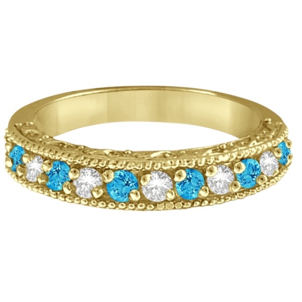 Blue Topaz & Diamond Band Filigree Ring Design 14k Yellow Gold (0.60ct)