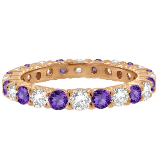 Purple Lab Amethyst & Lab Grown Diamond Eternity Ring Band 14k Rose Gold (1.07ct)