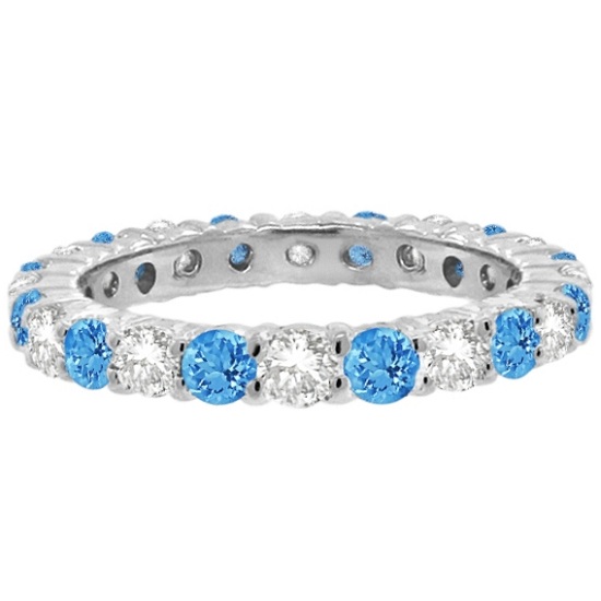 Lab Blue Topaz & Lab Grown Diamond Eternity Ring Band 14k White Gold (1.07ct)
