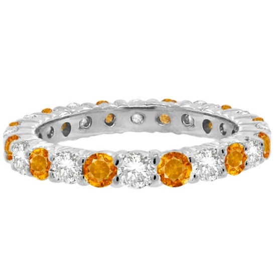 Citrine & Diamond Eternity Ring Band 14k White Gold (1.07ct)