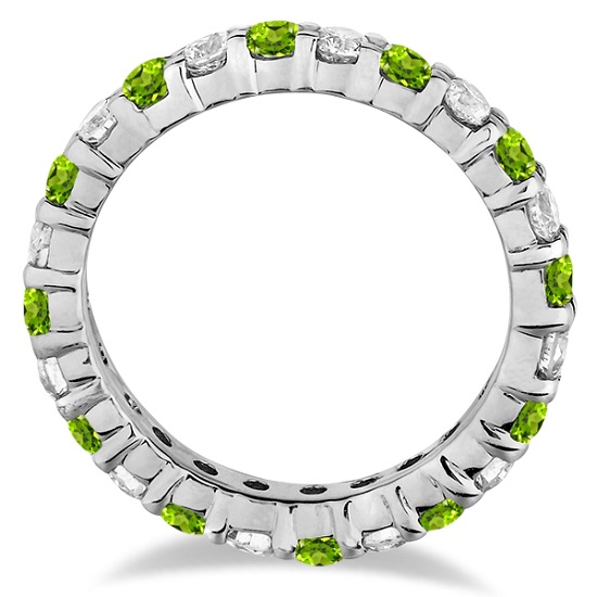 Peridot & Diamond Eternity Ring Band 14k White Gold (1.07ct)