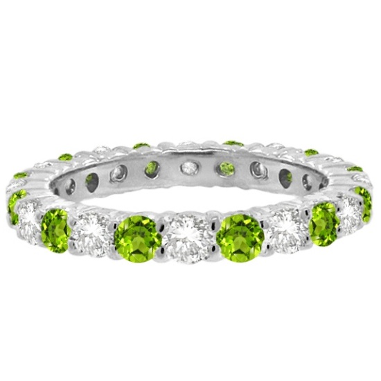 Peridot & Diamond Eternity Ring Band 14k White Gold (1.07ct)