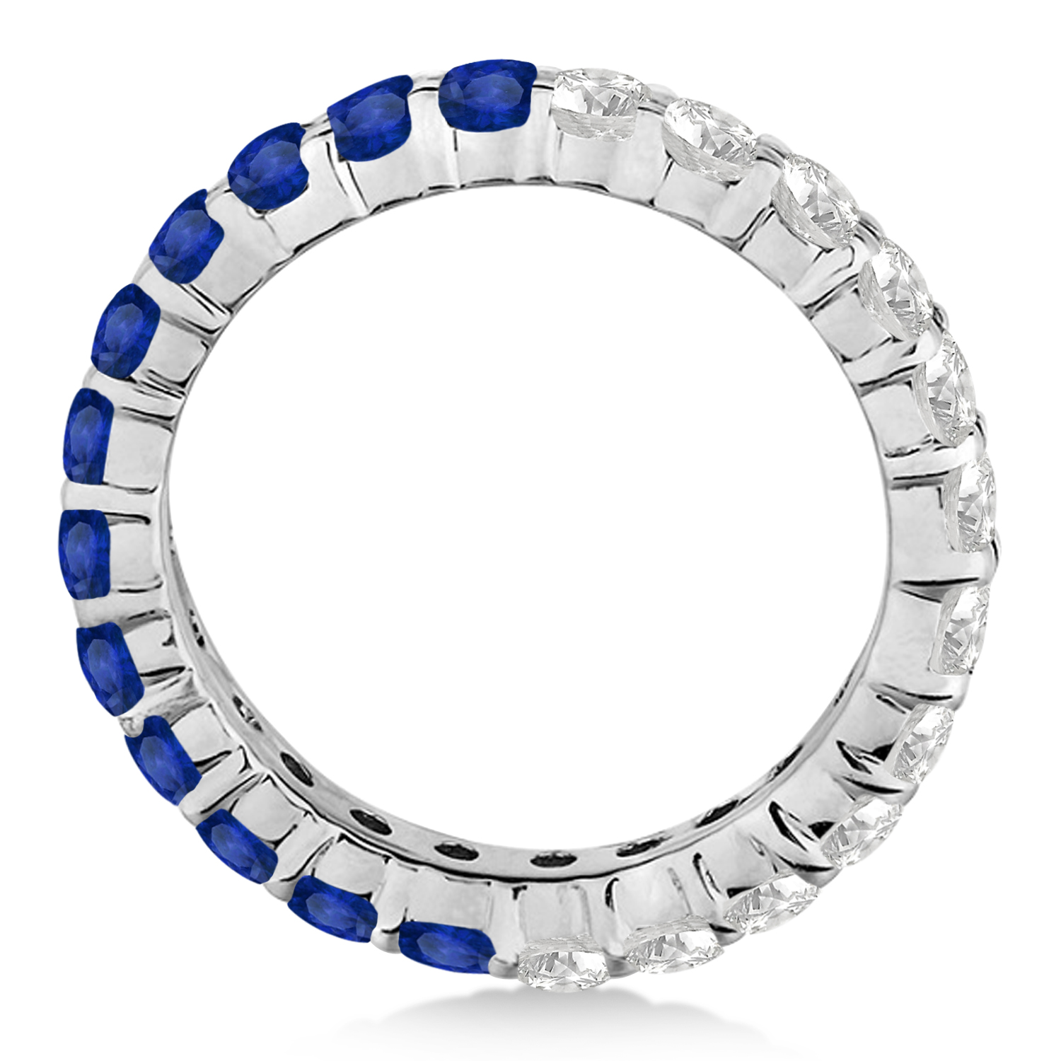 Half Diamond & Half Blue Sapphire Eternity Ring Band 14K White Gold (2.50ct)