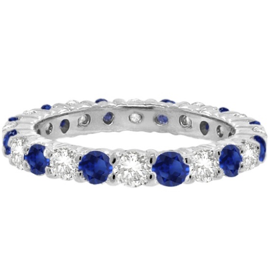 Lab Blue Sapphire & Lab Grown Diamond Eternity Ring Band 14k White Gold (1.07ct)