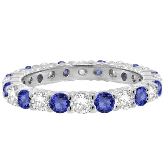 Tanzanite & Diamond Eternity Ring Band 14k White Gold (1.07ct)