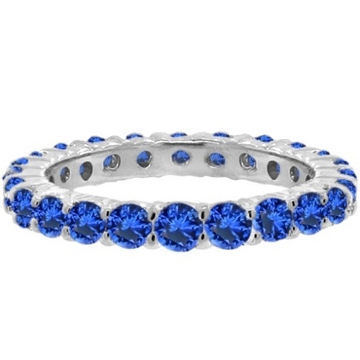Blue Sapphire Eternity Ring Anniversary Band 14k White Gold (1.07ct)