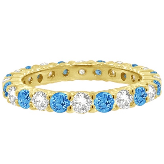 Lab Blue Topaz & Lab Grown Diamond Eternity Ring Band 14k Yellow Gold (1.07ct)
