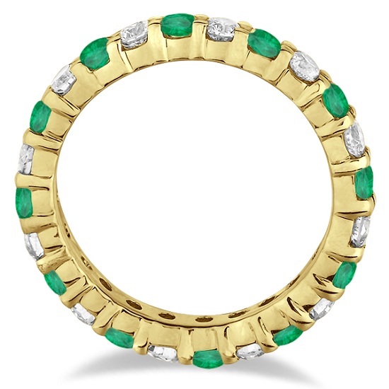 Emerald & Diamond Eternity Ring Band 14k Yellow Gold (1.07ct)