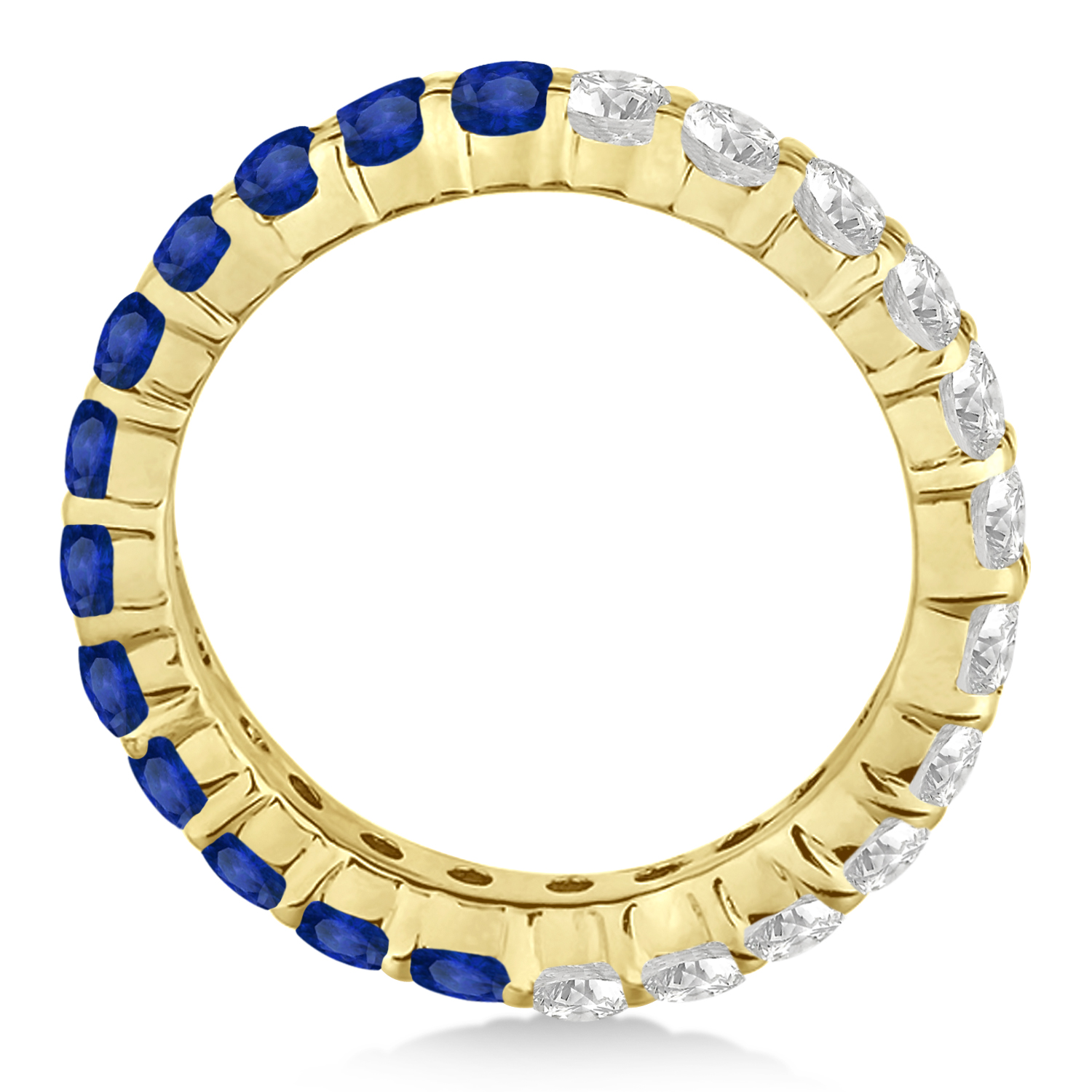 Half Diamond & Half Blue Sapphire Eternity Ring Band 14K Yellow Gold (2.50ct)