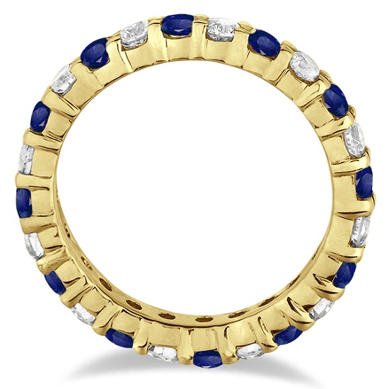 Blue Sapphire & Diamond Eternity Ring Band 14k Yellow Gold (1.07ct)