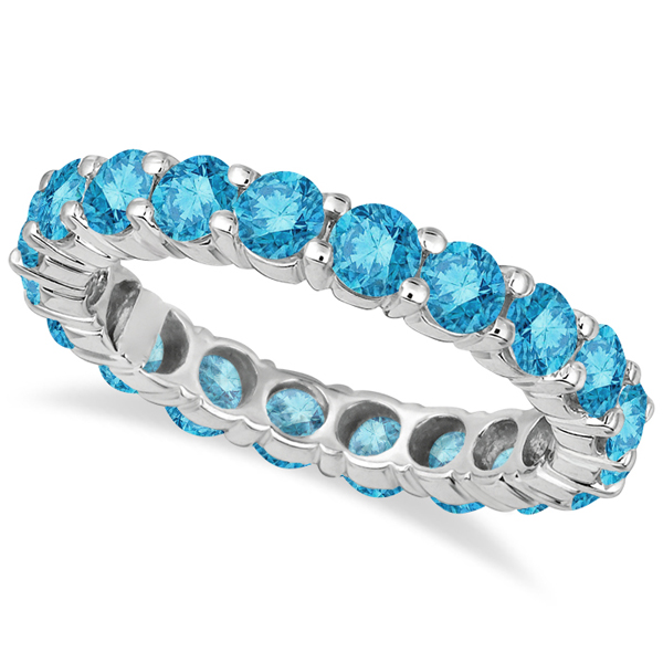 Fancy Blue Diamond Eternity Ring Band 18k White Gold (3.00ct)