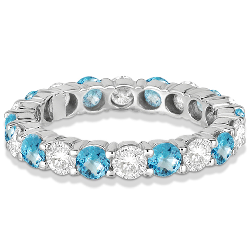 Eternity Diamond & Blue Topaz Anniversary Band 14k White Gold (3.50ct)
