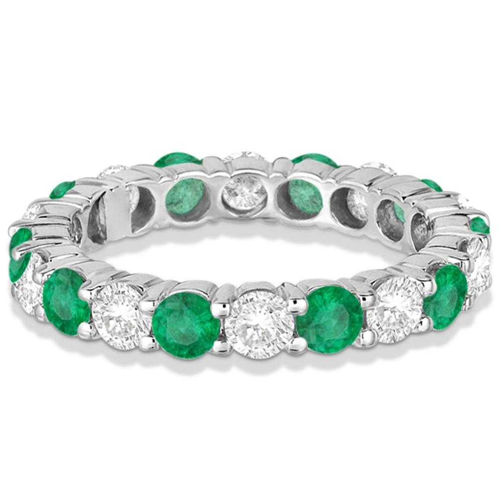 Eternity Diamond & Emerald Ring Anniversary Band 14k White Gold (3.50ct)