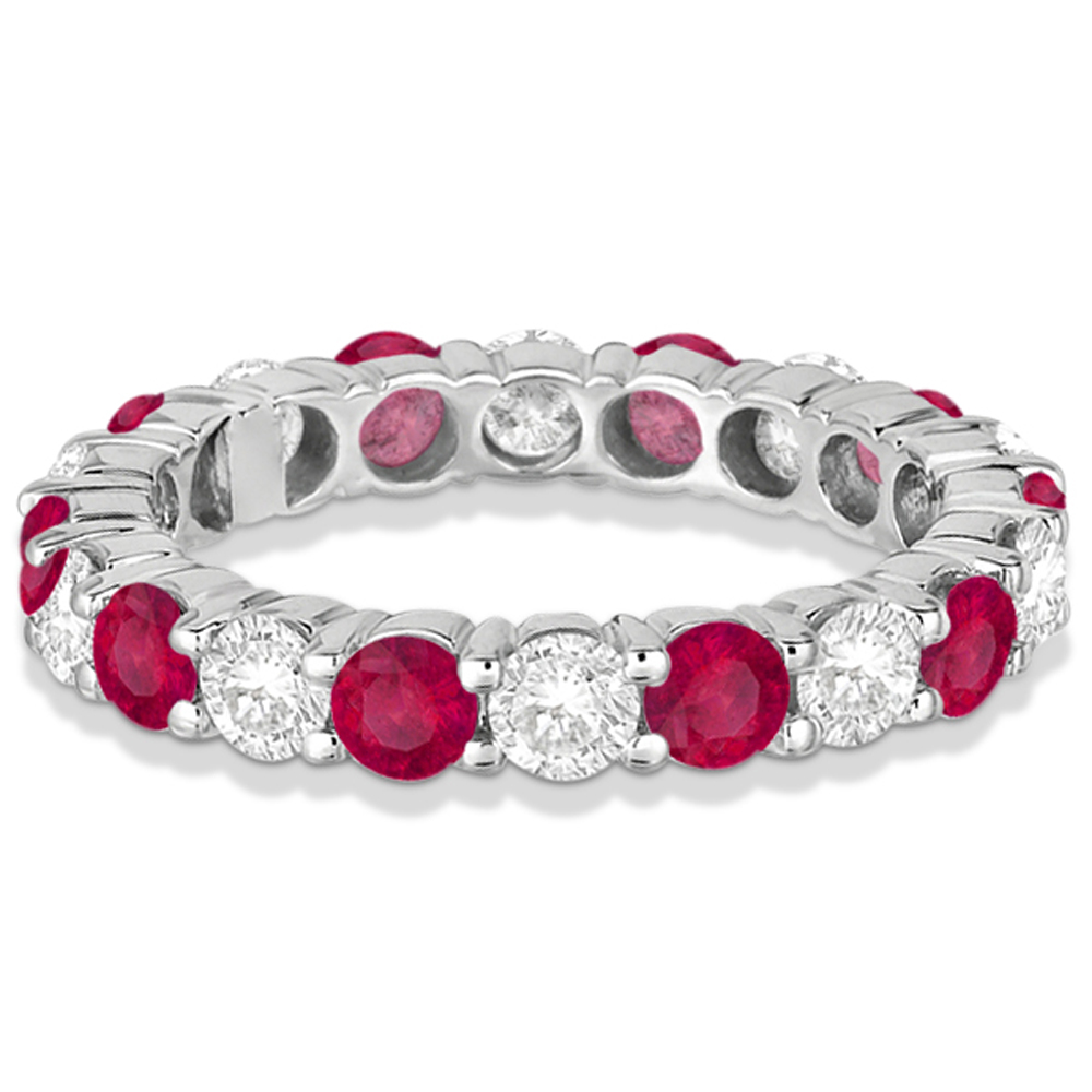 Eternity Diamond & Ruby Anniversary Ring Band 14k White Gold (3.50ct)