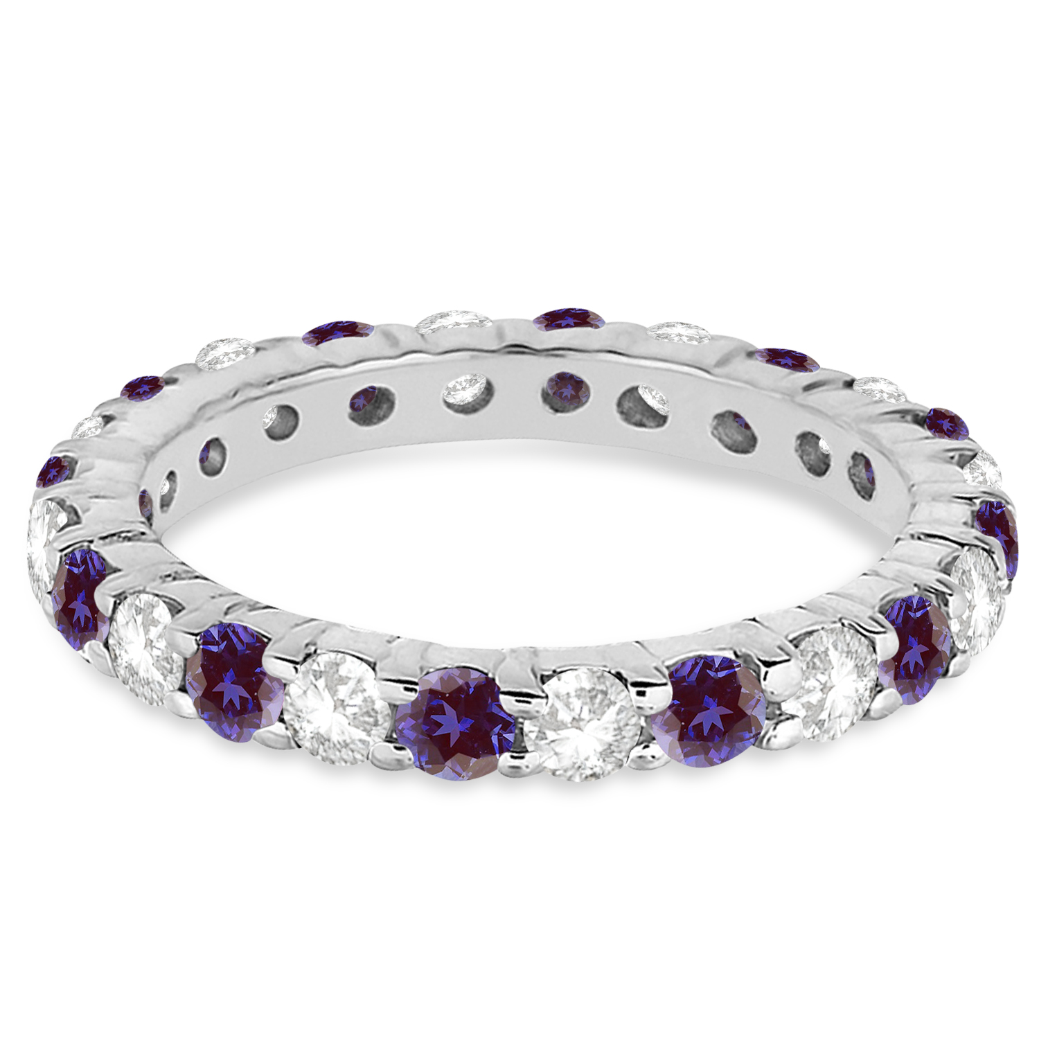 Eternity Diamond & Lab Alexandrite Ring Band 14k White Gold (2.40ct)