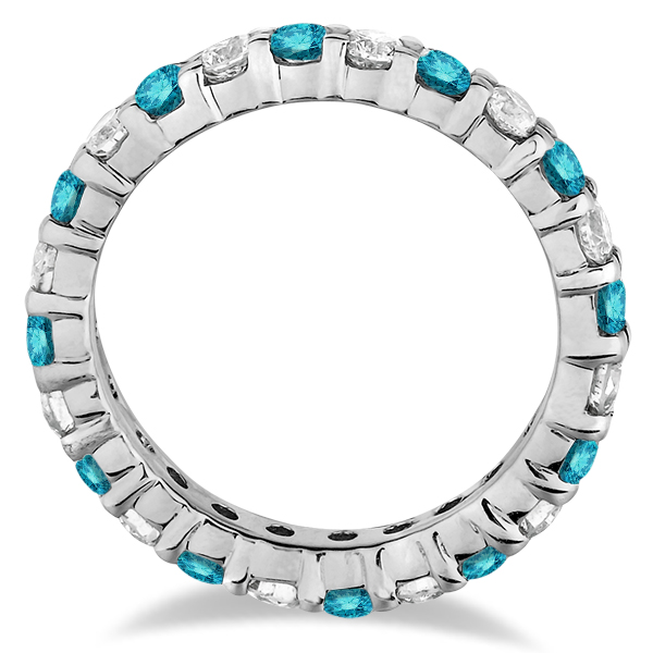 Fancy Blue & White Diamond Eternity Ring Band 14k White Gold (2.00ct)