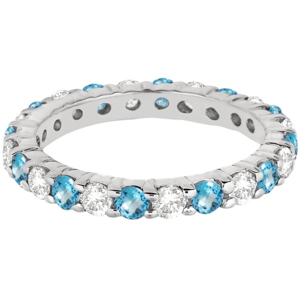 Eternity Diamond & Blue Topaz Ring Band 14k White Gold (2.40ct)