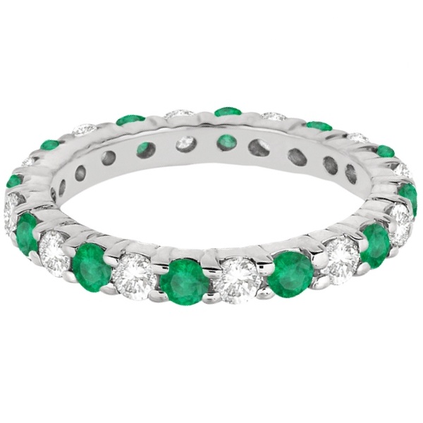 Eternity Diamond & Emerald Ring Band 14k White Gold (2.35ct)