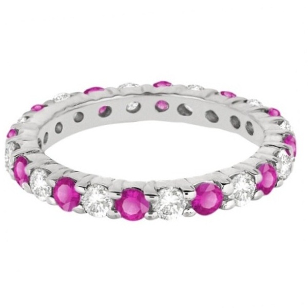 Eternity Diamond & Pink Sapphire Ring Band 14k White Gold (2.35ct)