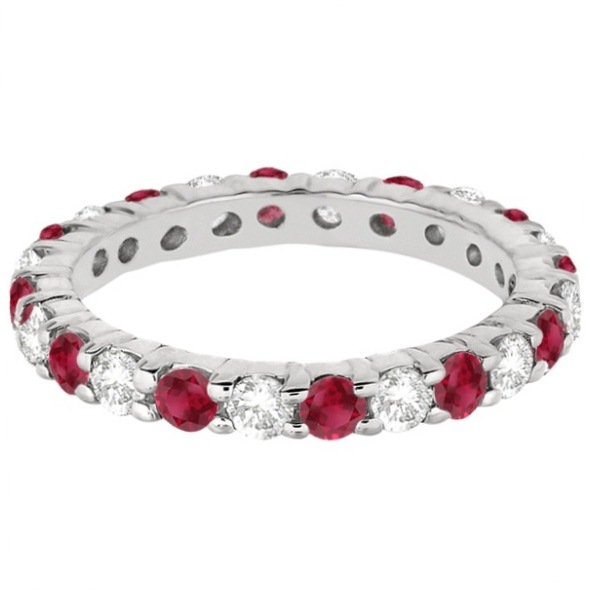 Eternity Diamond & Ruby Ring Band 14k White Gold (2.35ct)