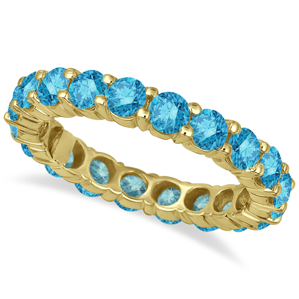 Fancy Blue Diamond Eternity Ring Band 18k Yellow Gold (3.00ct)