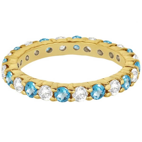 Eternity Diamond & Blue Topaz Ring Band 14k Yellow Gold (2.40ct)