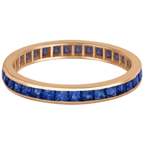 Princess-Cut Blue Sapphire Eternity Ring Band 14k Rose Gold (1.36ct)