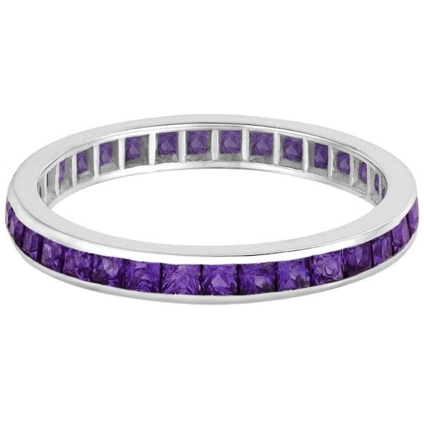 Princess-Cut Amethyst Eternity Ring Band 14k White Gold (1.36ct)