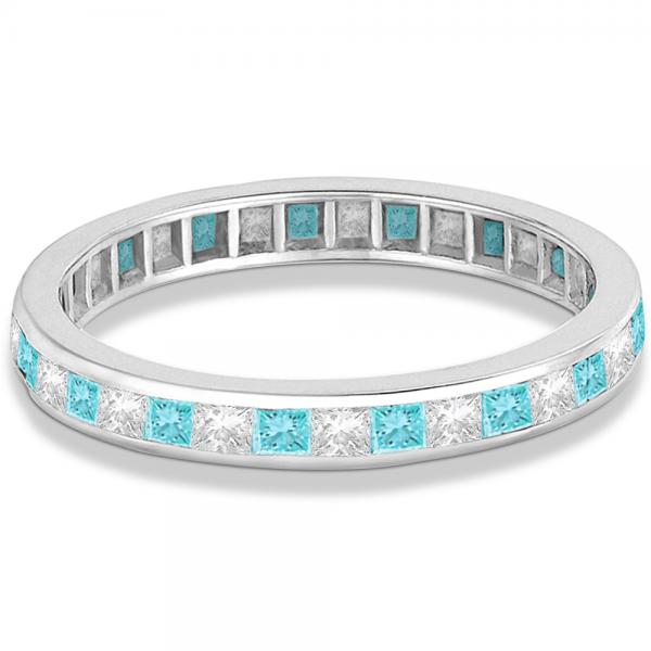 Princess-Cut Aquamarine & Diamond Eternity Ring 14k White Gold (1.26ct)